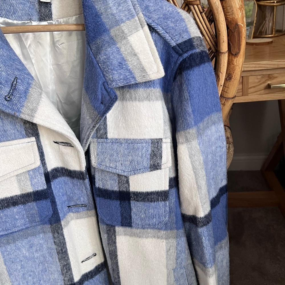 Sebby Blue and White Plaid Wool-Blend Coat - Picture 3 of 3